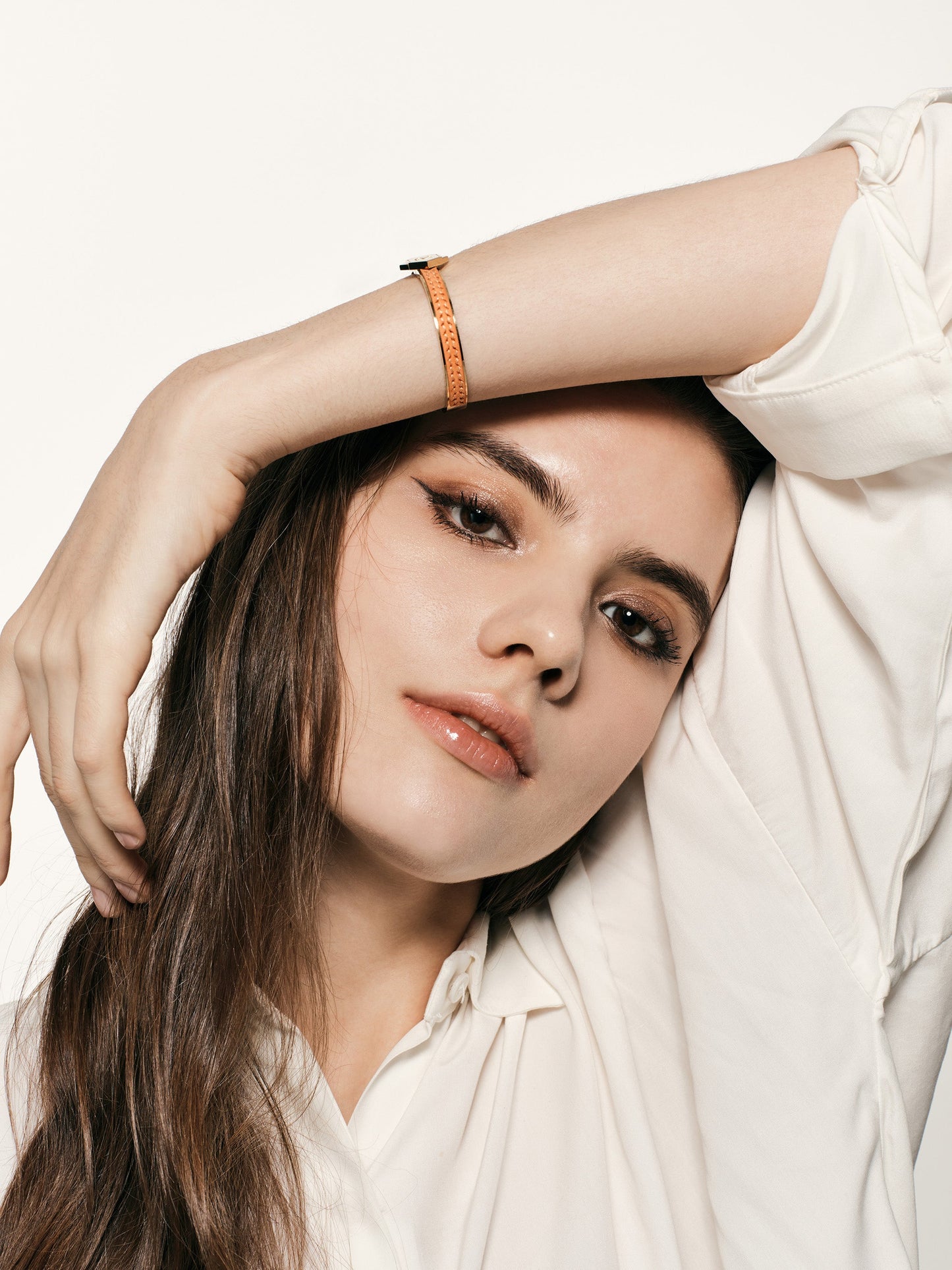 Twined Bracelet en Cuir, Grand, Citron, Jaspe Jaune
