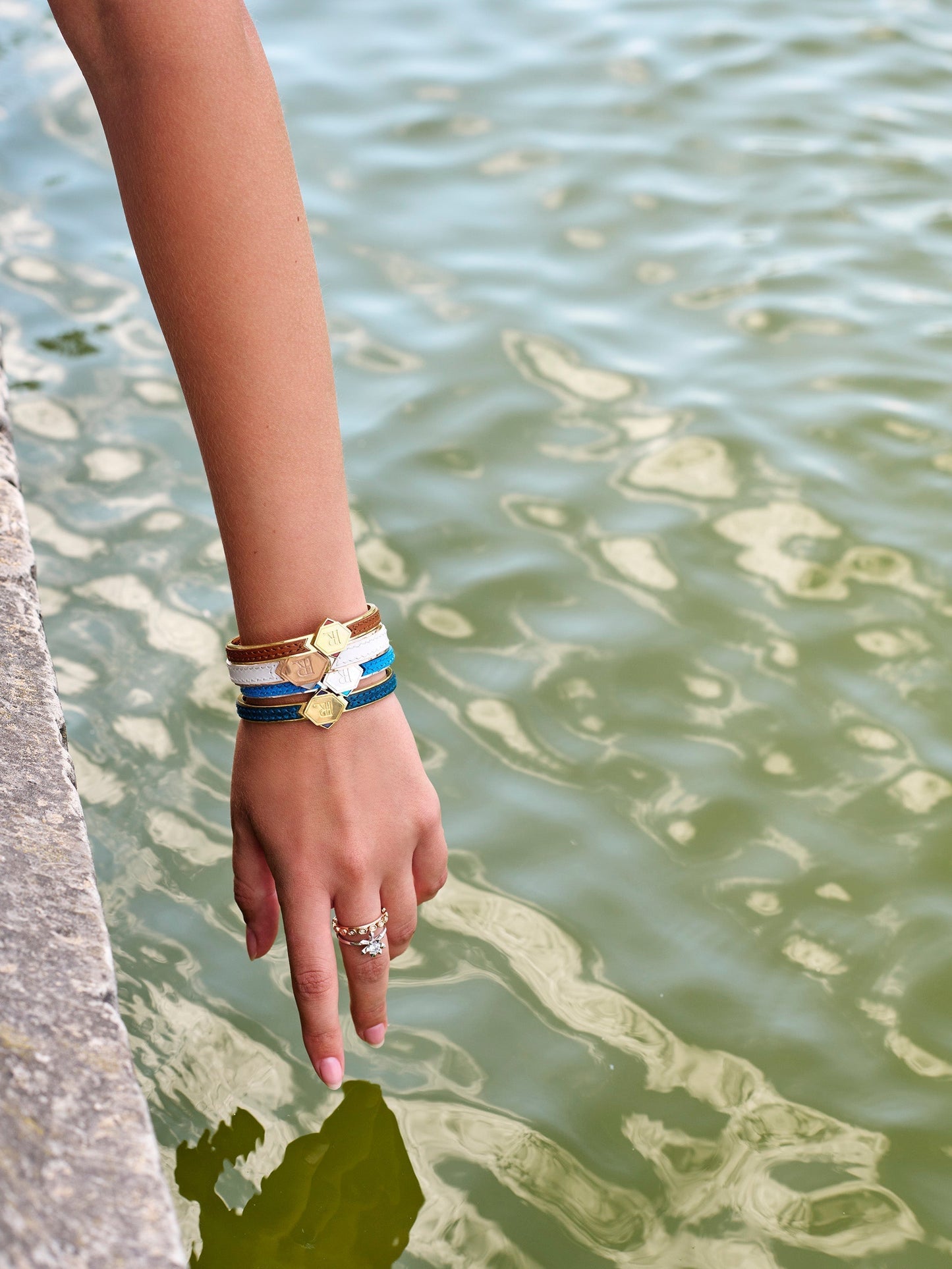 Twined Bracelet en Cuir, Petit, Shell Pink, Nacre