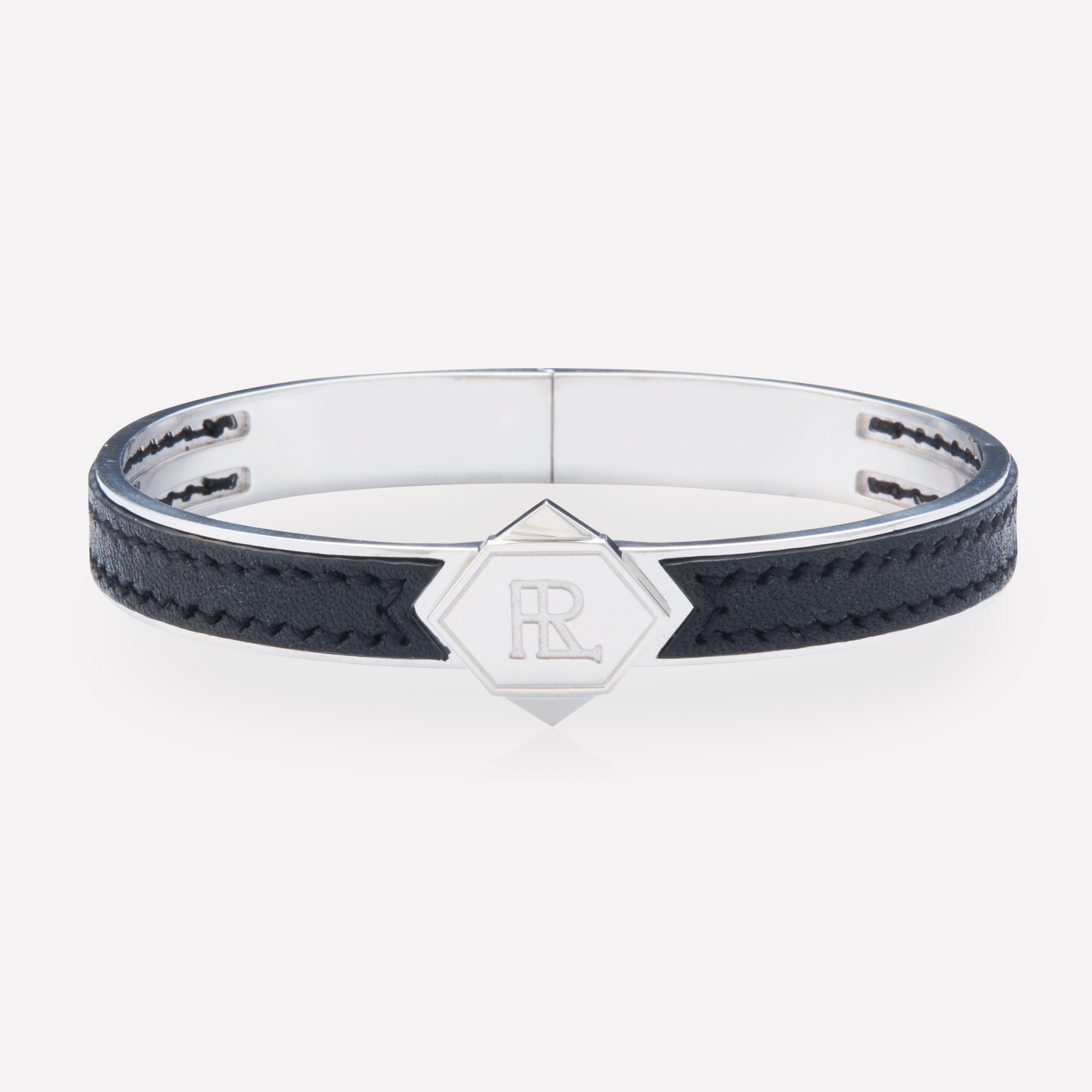 Twined Bracelet en Cuir, Grand, Noir (Uni)