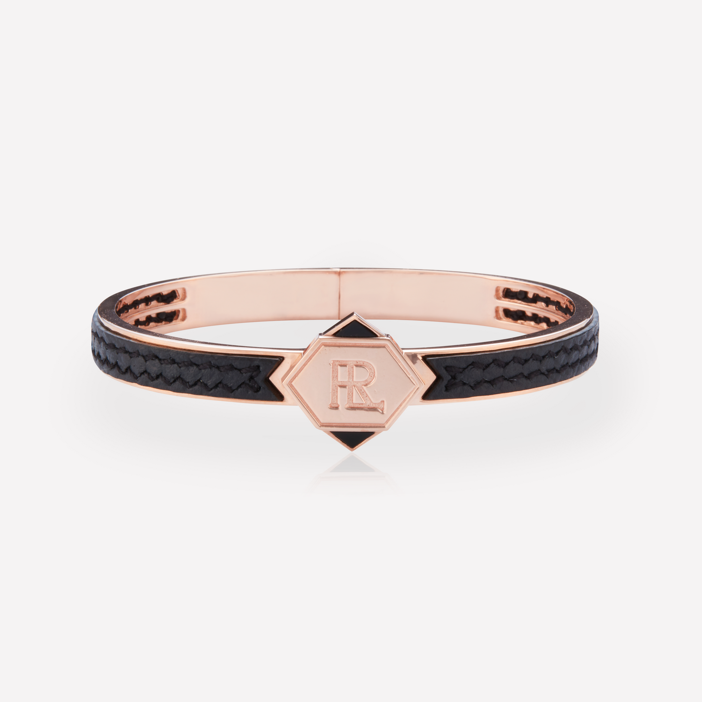 Twined Bracelet en Cuir, Petit, Noir (Uni), Spinel Noir