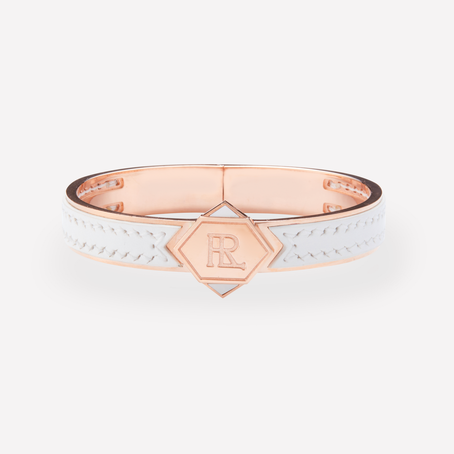 Twined Bracelet en Cuir, Grand, Blanc (Uni), Nacre Blanc