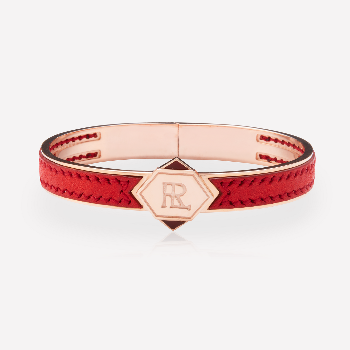 Twined Bracelet en Cuir, Grand, Rouge Pur, Cornaline