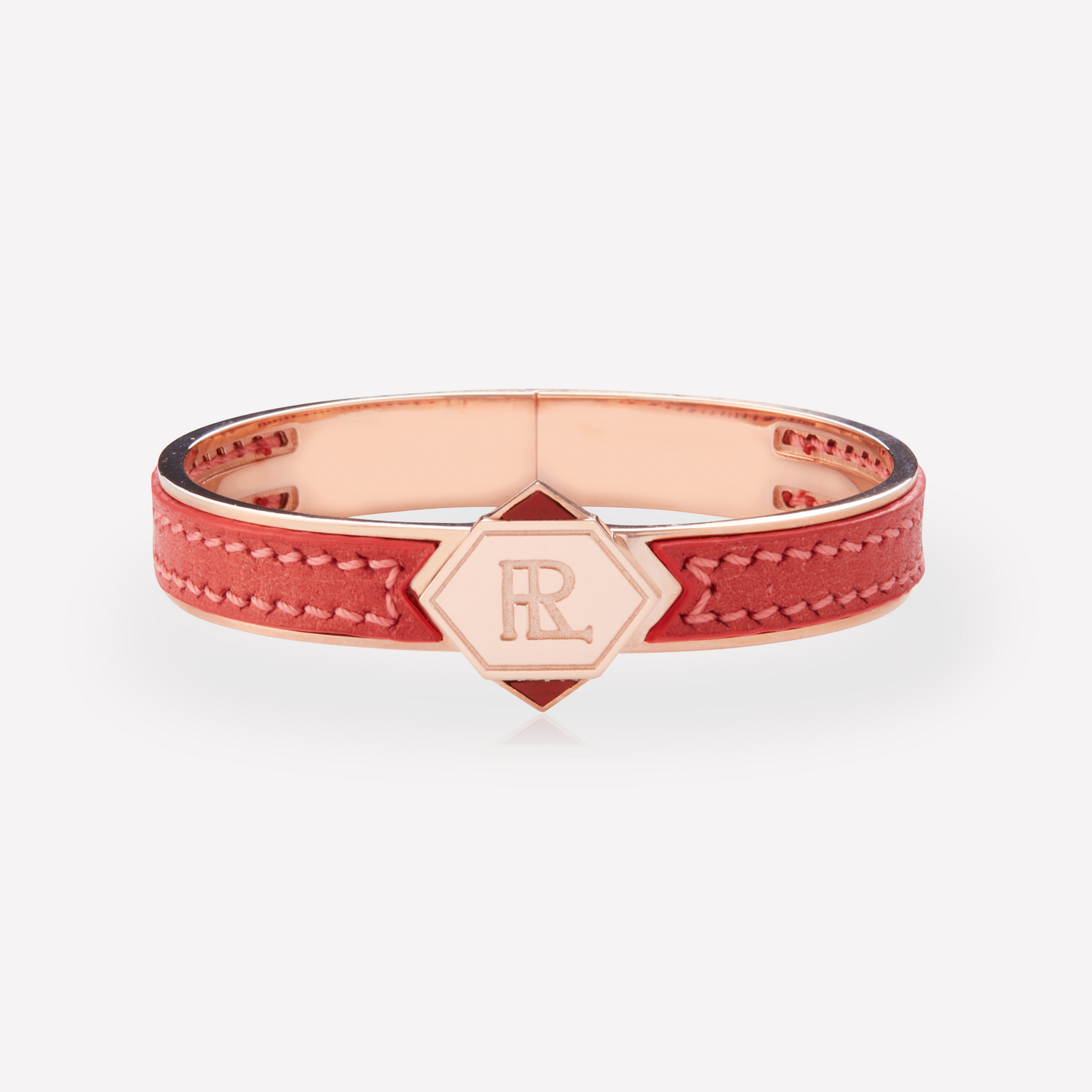 Twined Bracelet en Cuir, Grand, Saumon, Cornaline