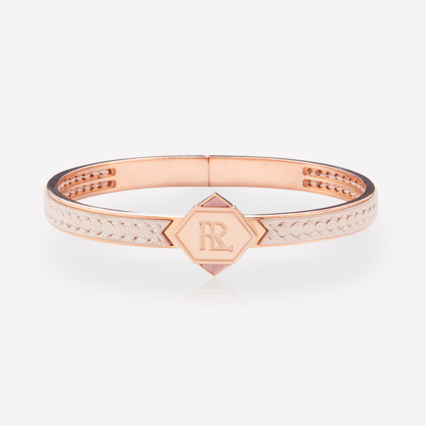 Twined Bracelet en Cuir, Petit, Shell Pink, Opale Rose