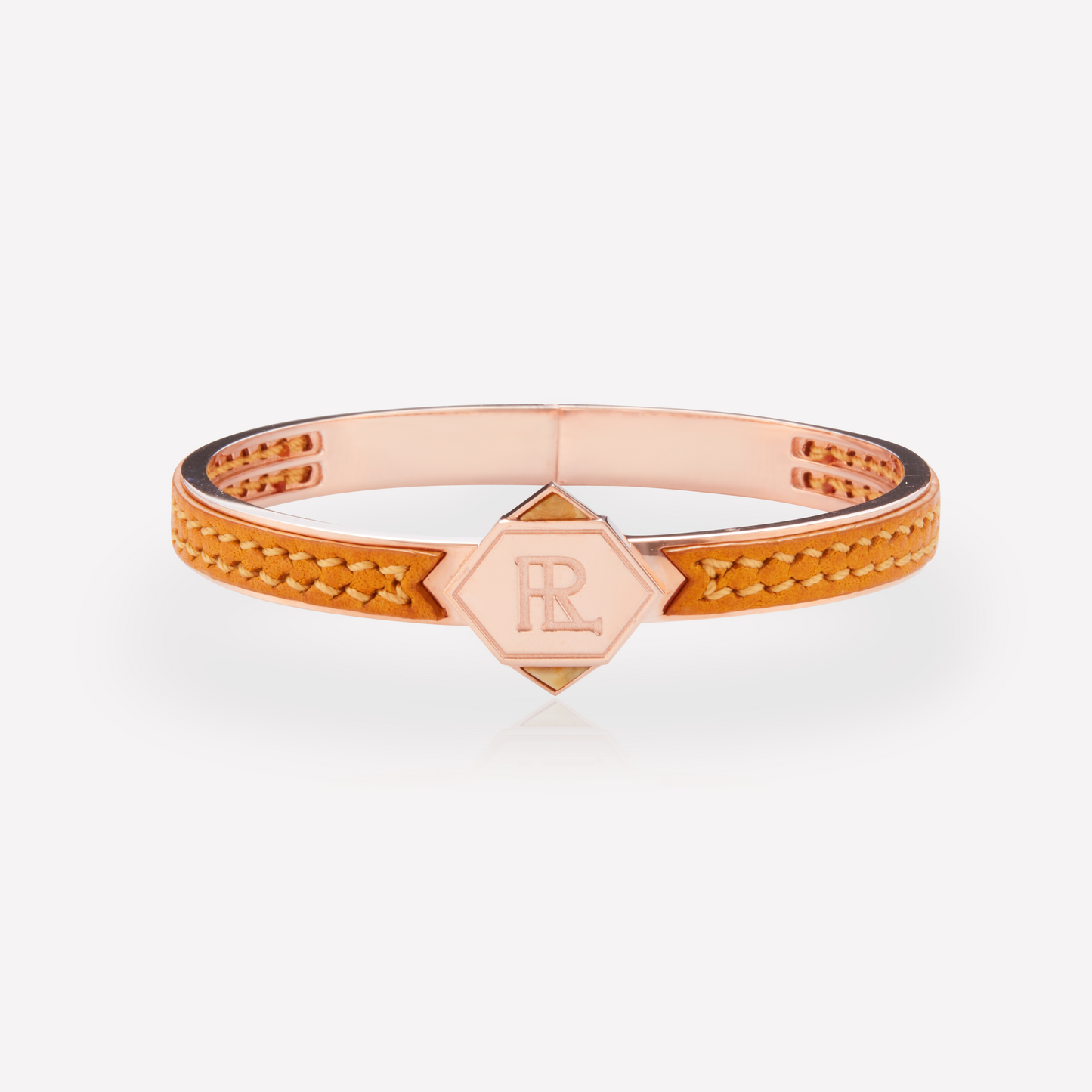 Twined Bracelet en Cuir, Petit, Orange Brown, Jaspe Jaune