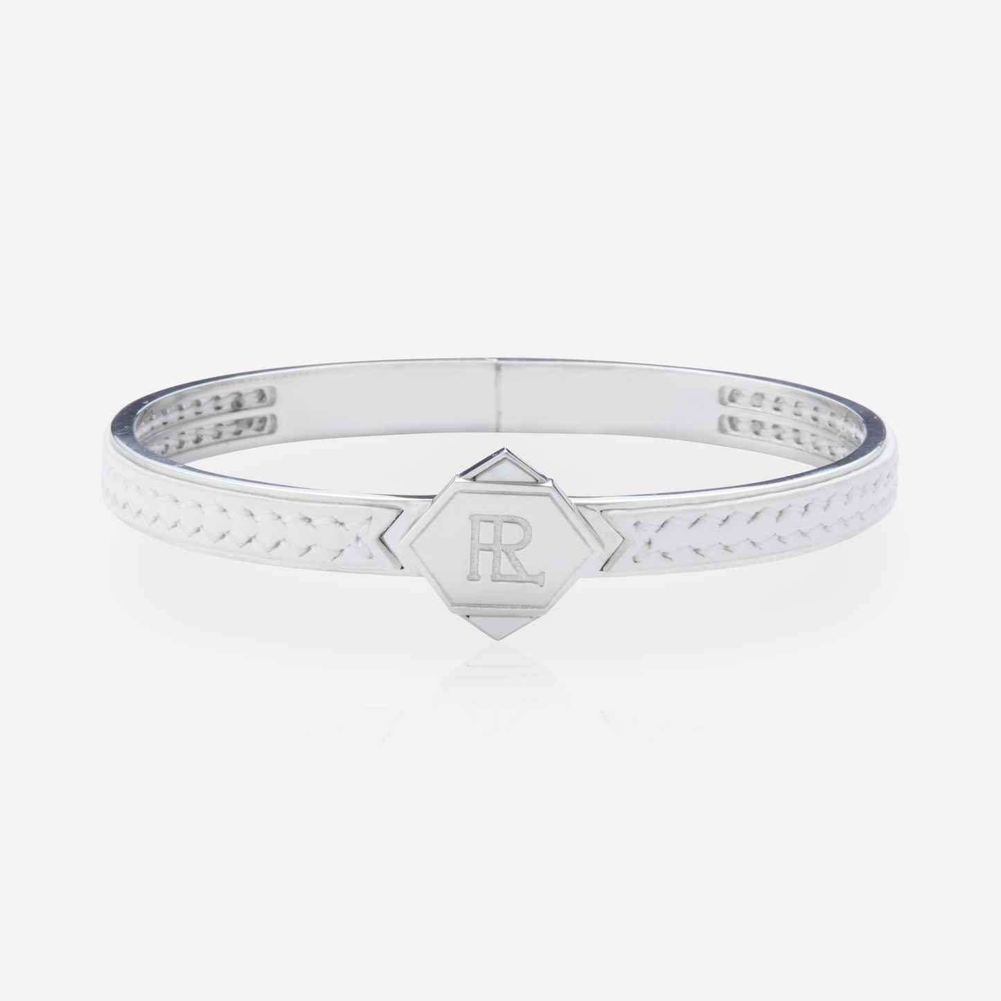 Twined Bracelet en Cuir, Petit, Blanc Texture, Nacre Blanc