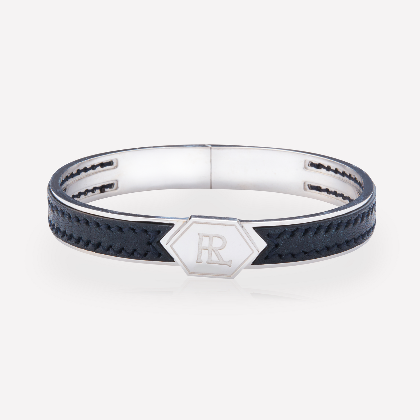 Twined Bracelet en Cuir, Grand, Bleu Nuit