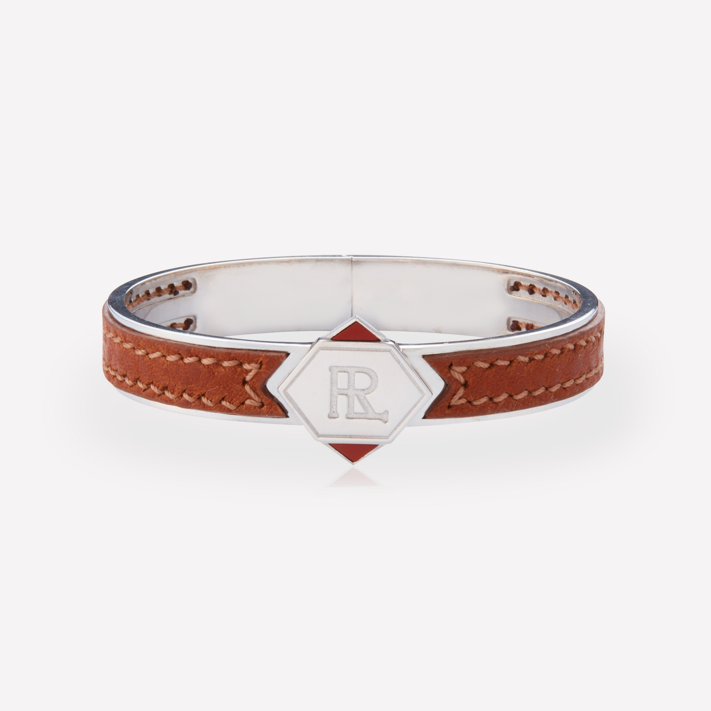 Twined Bracelet en Cuir, Grand, Marron, Jaspe