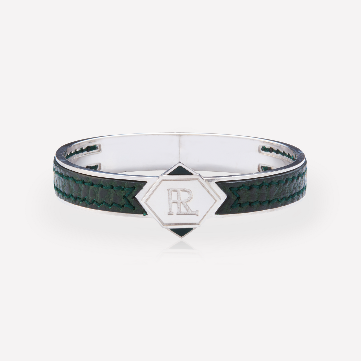 Twined Bracelet en Cuir, Grand, Vert Amazone, Jaspe Vert