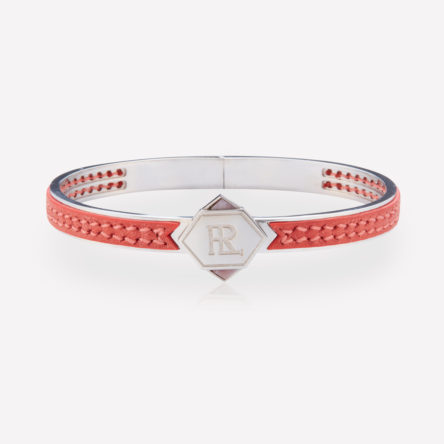 Twined Bracelet en Cuir, Petit, Saumon, Opale Rose