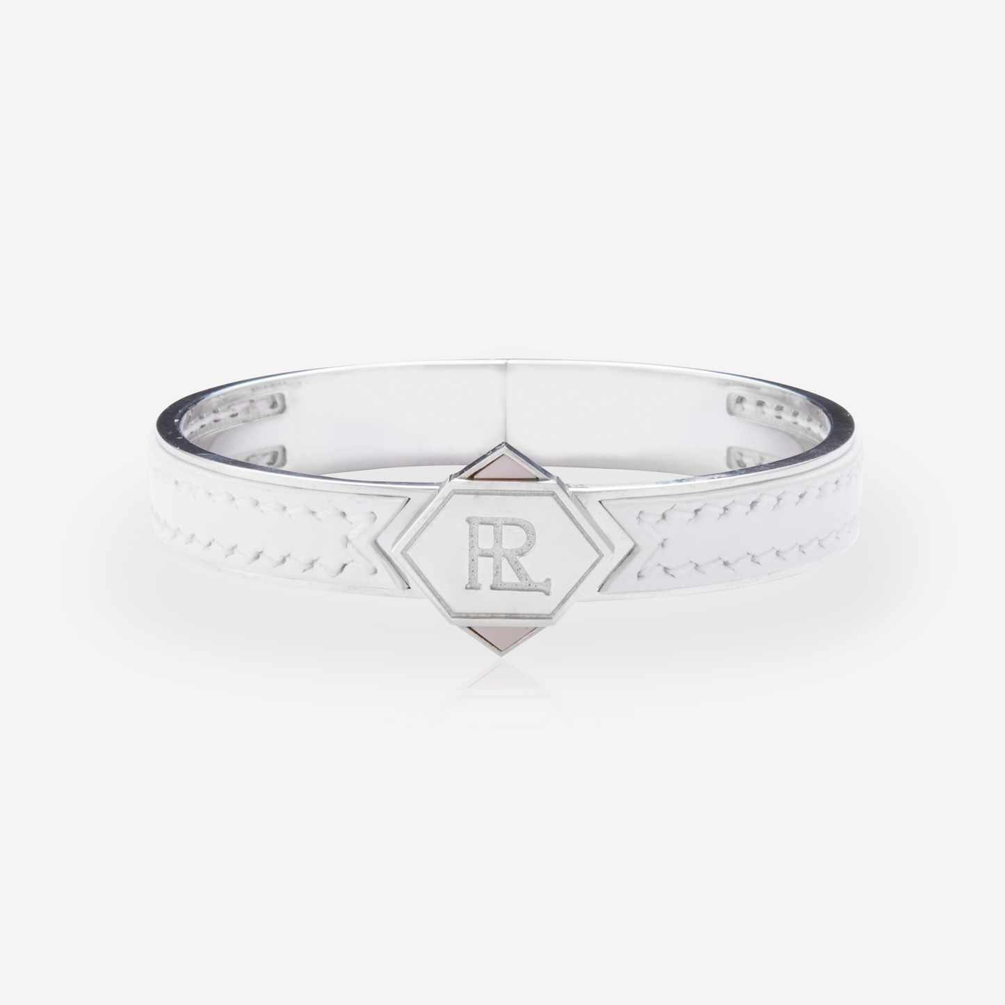 Twined Bracelet en Cuir, Grand, Blanc (Uni), Opale Rose