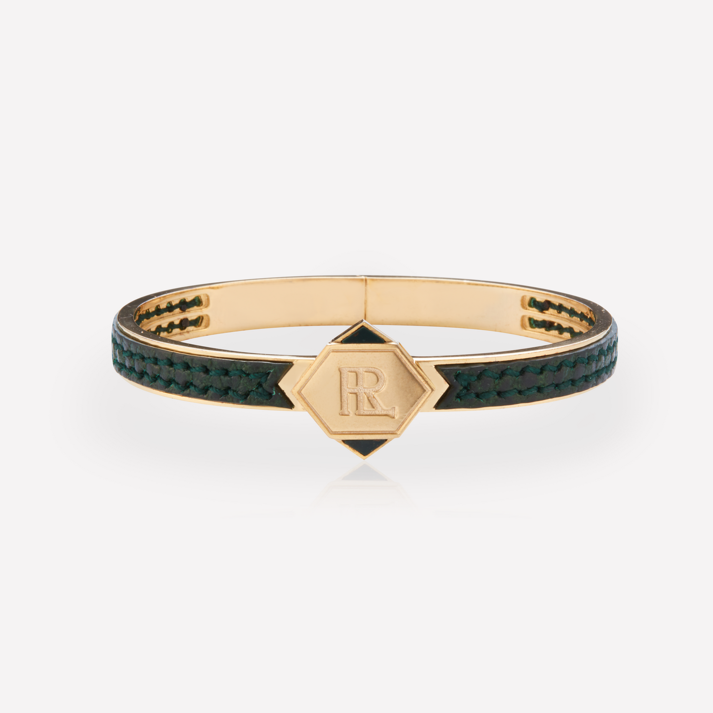 Twined Bracelet en Cuir, Petit, Vert Amazone, Malachite