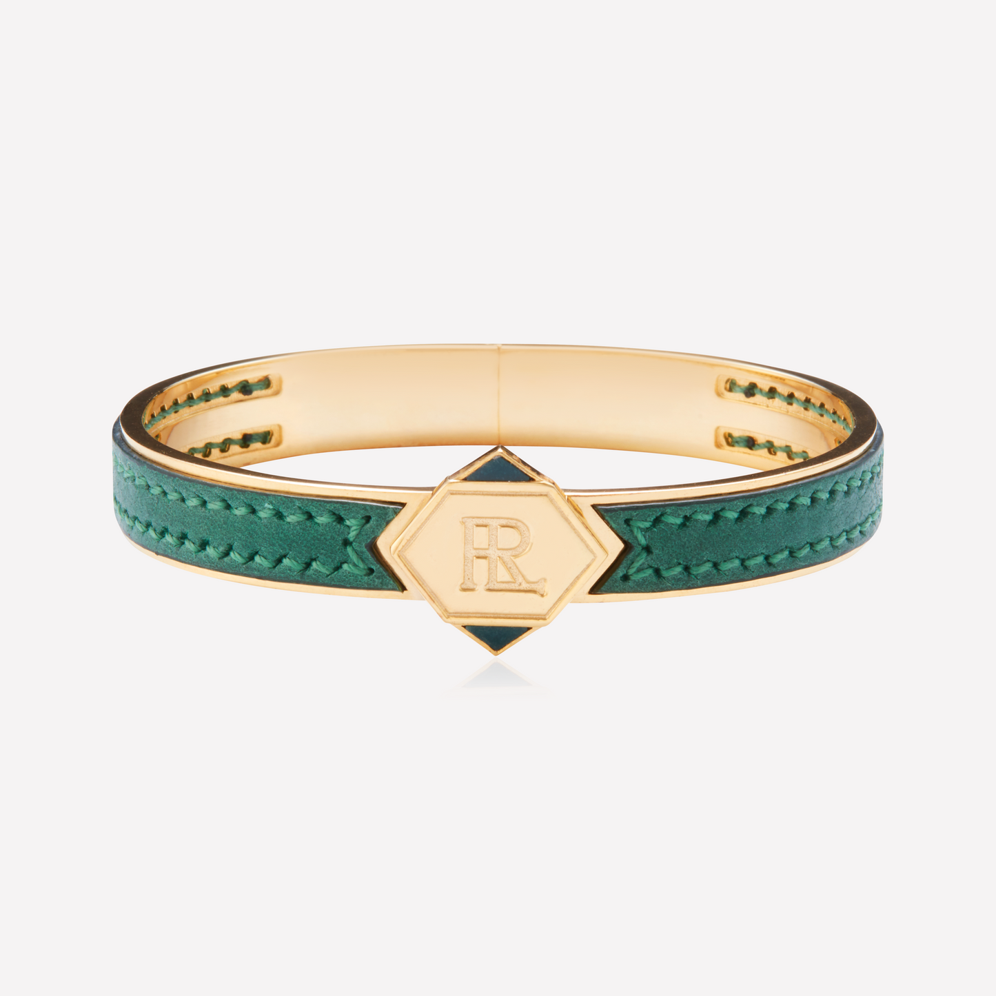 Twined Bracelet en Cuir, Grand, Vert, Malachite