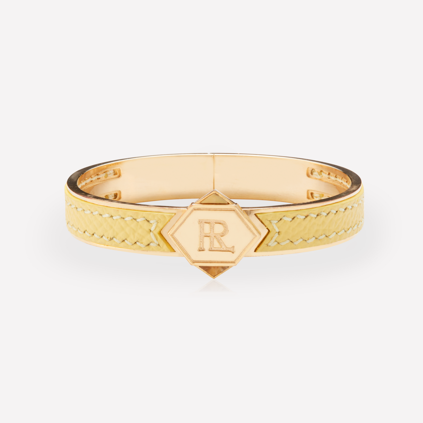 Twined Bracelet en Cuir, Grand, Citron, Jaspe Jaune
