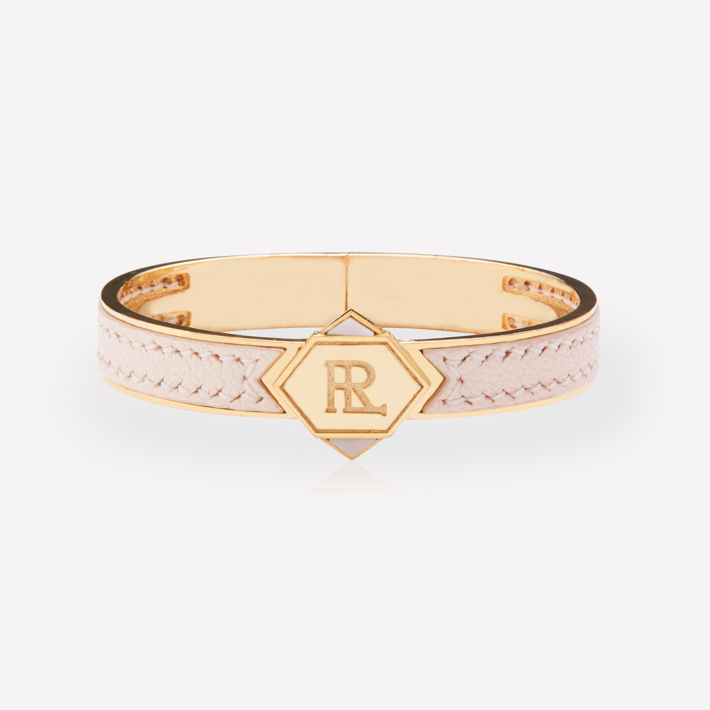 Twined Bracelet en Cuir, Grand, Shell Pink, Opale Rose
