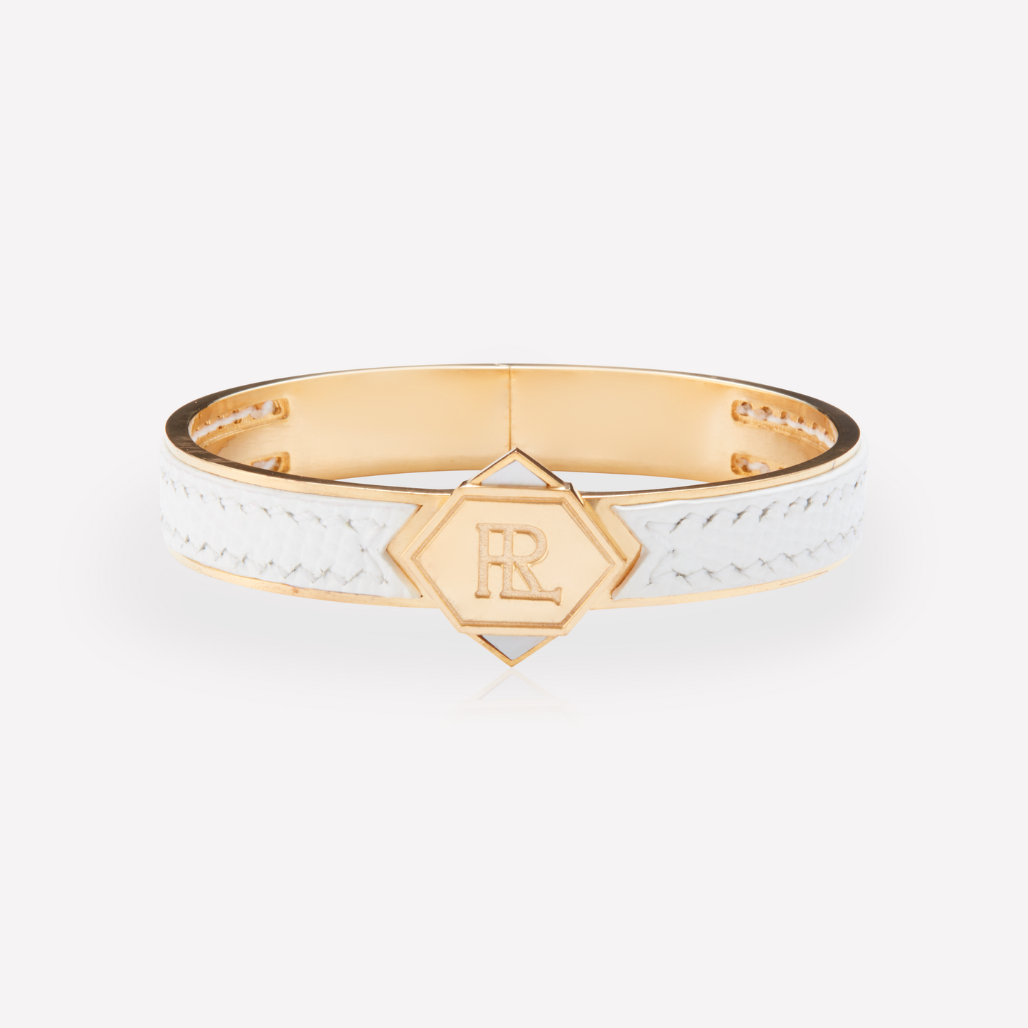 Twined Bracelet en Cuir, Grand, Blanc Texture, Nacre Blanc
