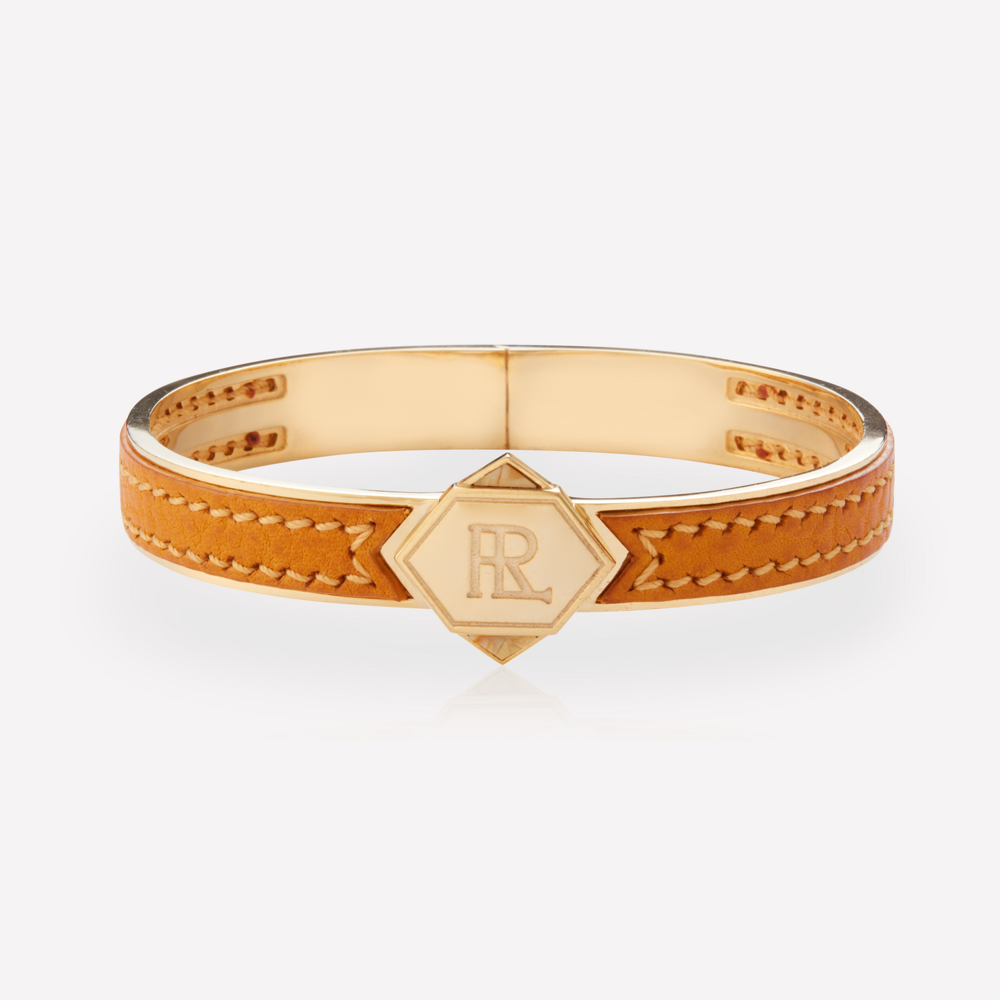 Twined Bracelet en Cuir, Grand, Orange Brown, Jaspe Jaune