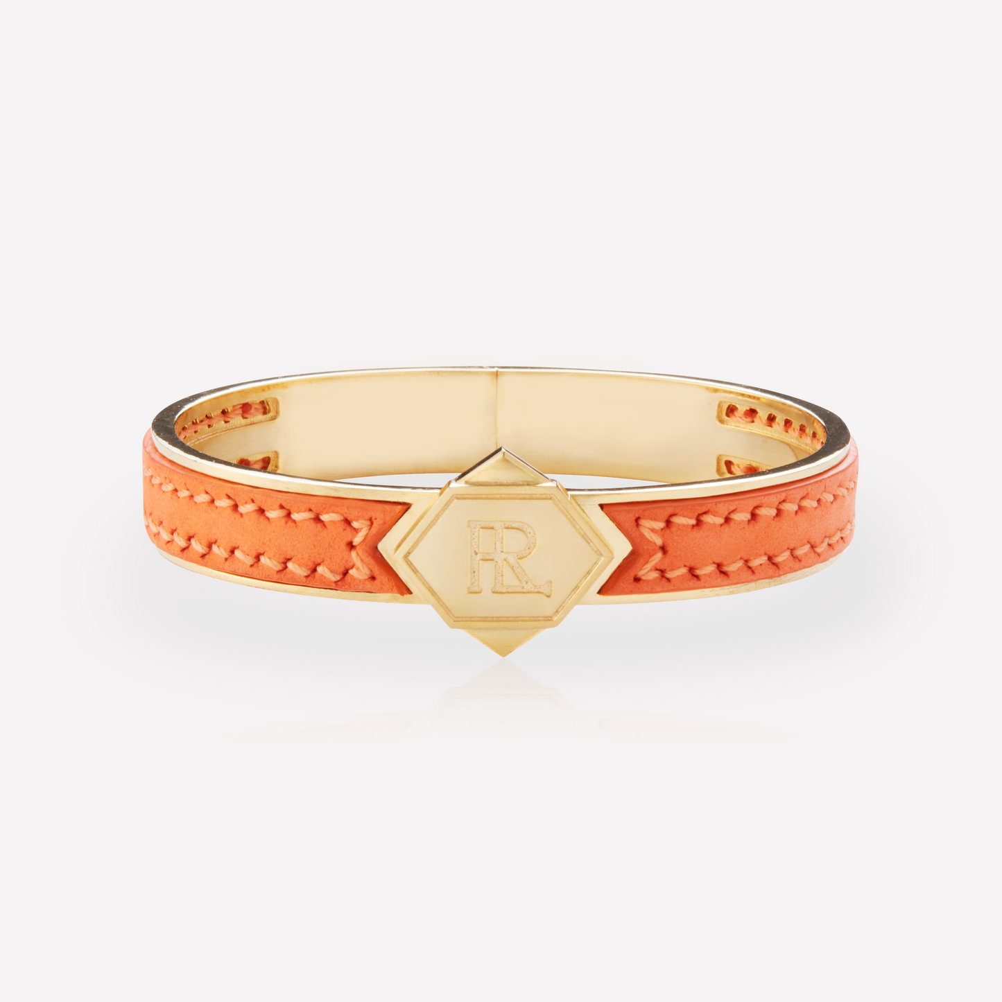 Twined Bracelet en Cuir, Grand, Corail