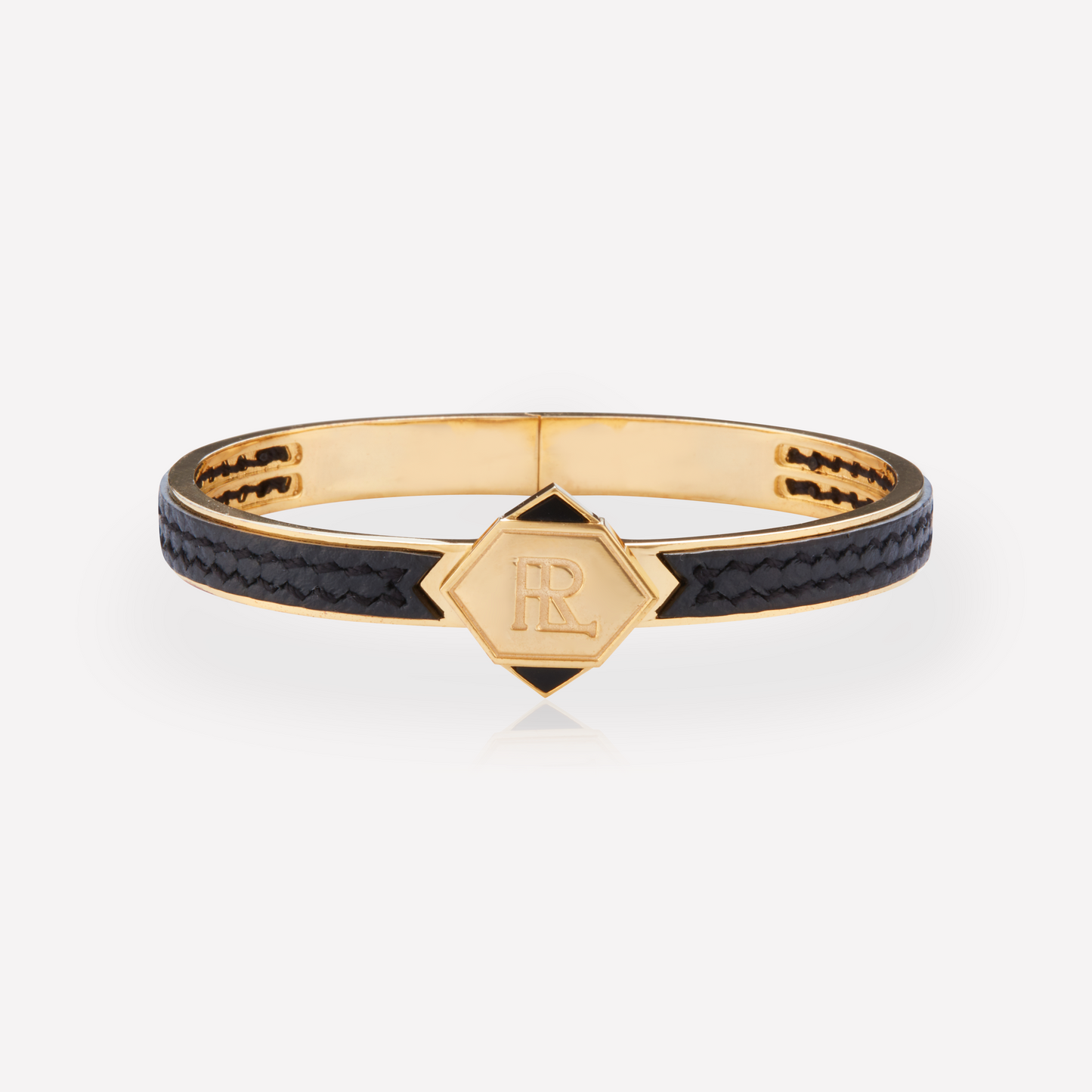 Twined Bracelet en Cuir, Petit, Noir Texture, Onyx