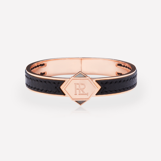 Twined Bracelet en Cuir, Grand, Noir (Uni), Nacre Noir
