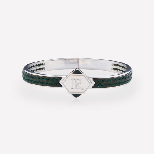 Twined Bracelet en Cuir, Petit, Vert Amazone, Jaspe Vert