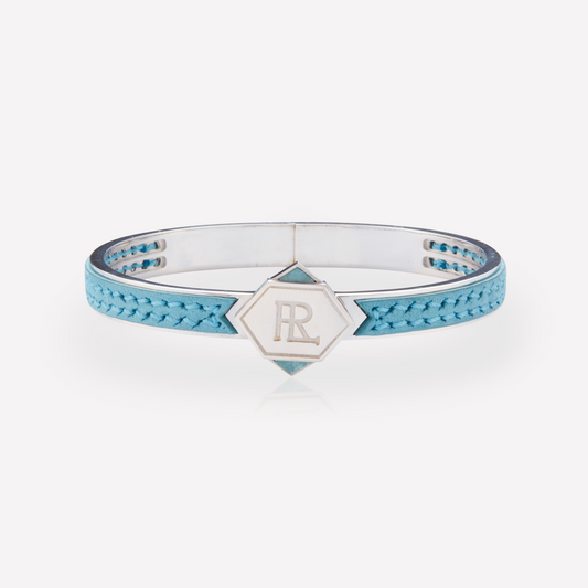 Twined Bracelet en Cuir, Petit, Bleu Ciel, Amazonite