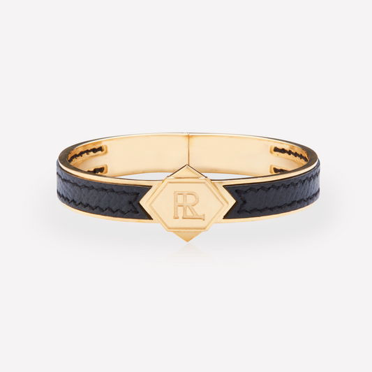 Twined Bracelet en Cuir, Grand, Noir Texture