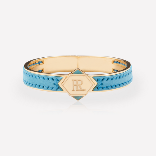 Twined Bracelet en Cuir, Grand, Bleu Ciel, Amazonite